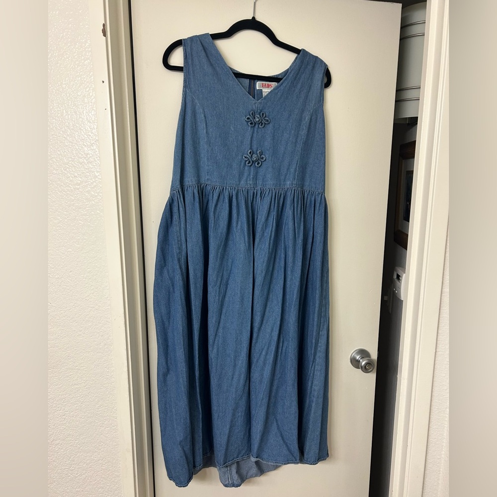 Vintage 90s Womens Sleeveless A-Line Denim Dress